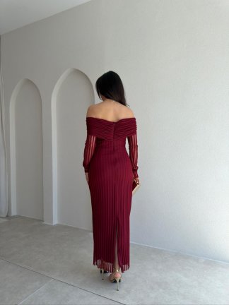 VİVALDİ Midi Elbise 3965 - Bordo - 3