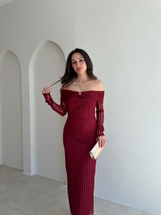 VİVALDİ Midi Elbise 3965 - Bordo - 2