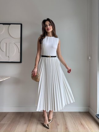 VOVİA Midi Elbise 8777 - Beyaz - 2