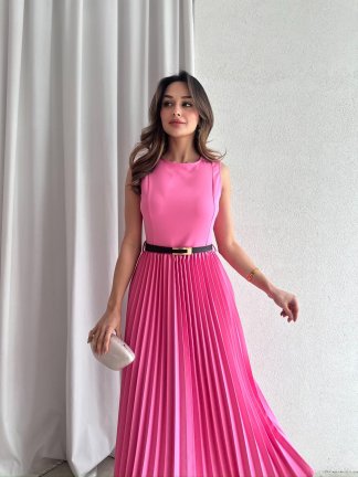 VOVİA Midi Elbise 8777 - Pembe - 1