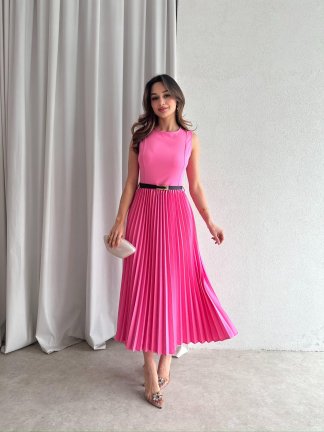 VOVİA Midi Elbise 8777 - Pembe - 2