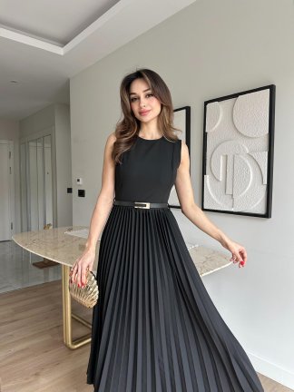 VOVİA Midi Elbise 8777 - Siyah - 1