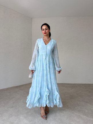 WALTON Maxi Elbise 2423 - Mavi - 2