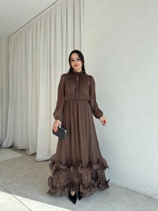 WANDA Maxi Elbise 8717 - Acı Kahve 