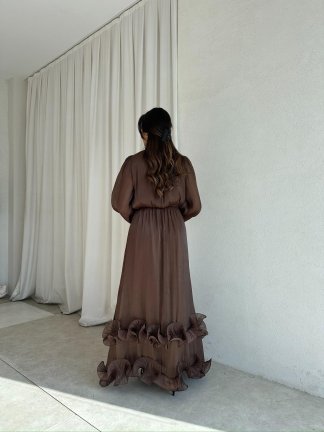 WANDA Maxi Elbise 8717 - Acı Kahve - 2