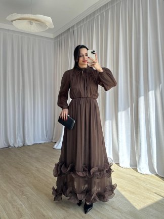 WANDA Maxi Elbise 8717 - Acı Kahve - 3