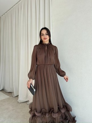 WANDA Maxi Elbise 8717 - Acı Kahve - 4