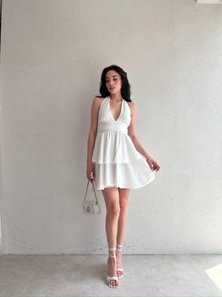 WARSHEL Mini Elbise 2872 - Beyaz - 2