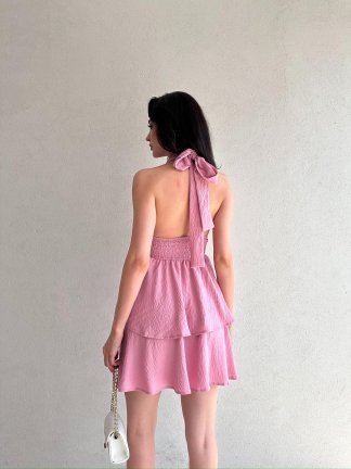 WARSHEL Mini Elbise 2872 - Pudra - 3