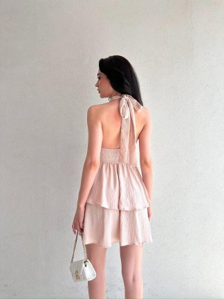 WARSHEL Mini Elbise 2872 - Vizon - 2