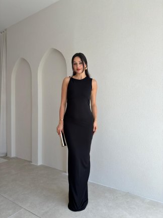 WENDA Broş Detaylı Maxi Elbise 6259 - Siyah - 1