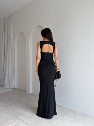 WESLEY Maxi Dantelli Elbise 9004 - Siyah - 3