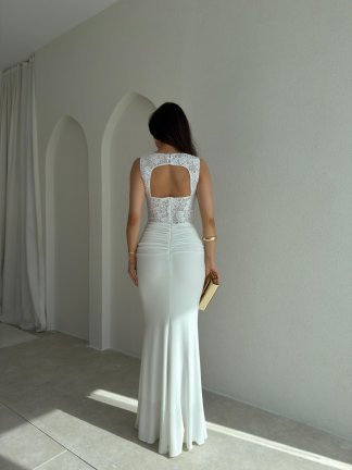 WESLEY Maxi Dantelli Elbise 9004 - Beyaz - 3