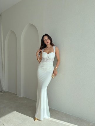 WESLEY Maxi Dantelli Elbise 9004 - Beyaz - 1