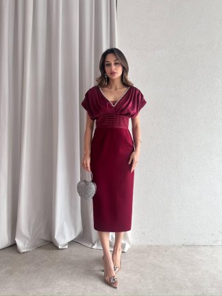 WİCCA Midi Elbise 5022 - Bordo - 2