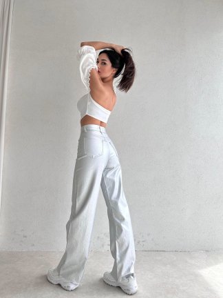 Wıde Leg Yüksek Bel Gümüş Jean 8727 - 4