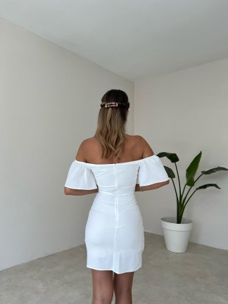 Wide Short Sleeve Flounce Skirt Cannes Dress 3390 - White - 4