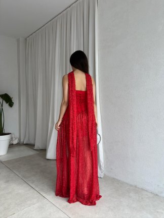 WİLLY Şallı Maxi Elbise 8673 - Kırmızı - 4