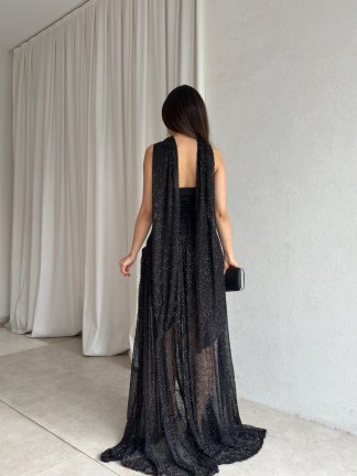 WİLLY Şallı Maxi Elbise 8673 - Siyah - 4