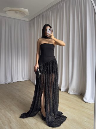 WİLLY Şallı Maxi Elbise 8673 - Siyah - 3