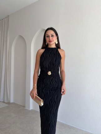 WİSTERİA Simli Midi Elbise 8959 - Siyah - 2