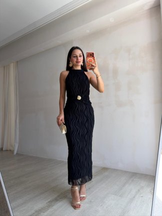 WİSTERİA Simli Midi Elbise 8959 - Siyah - 3