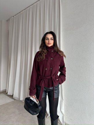 WOLDE Kuşaklı Ceket 8784 - Bordo - 1