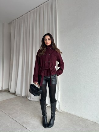 WOLDE Kuşaklı Ceket 8784 - Bordo - 2