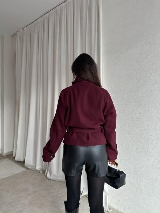 WOLDE Kuşaklı Ceket 8784 - Bordo - 3