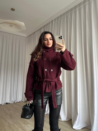 WOLDE Kuşaklı Ceket 8784 - Bordo - 4