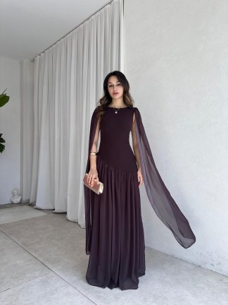 WONKA Maxi Elbise 8486 - Acı Kahve - 1