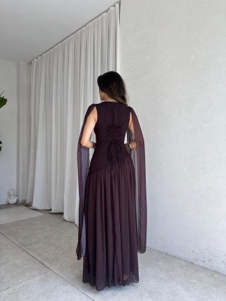 WONKA Maxi Elbise 8486 - Acı Kahve - 3