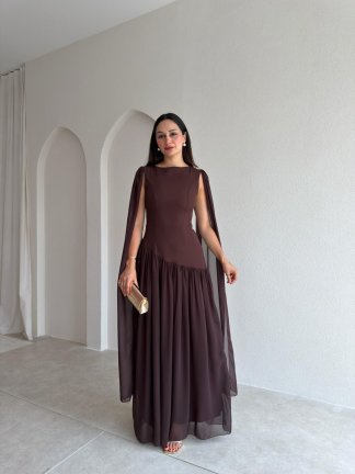 WONKA Maxi Elbise 8486 - Acı Kahve - 2