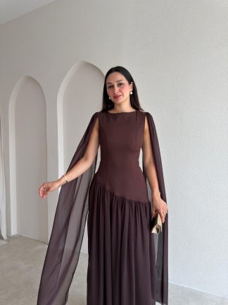 WONKA Maxi Elbise 8486 - Acı Kahve 