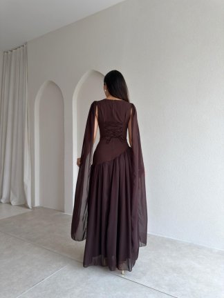 WONKA Maxi Elbise 8486 - Acı Kahve - 3