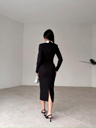 Yaka Detaylı Midi FERRY Elbise 0844 - 3