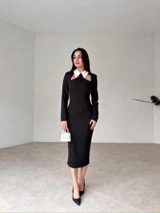 Yaka Detaylı Midi FERRY Elbise 0844 - 1