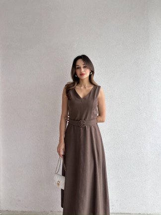 YOKANA Midi Elbise 5667 - Acı Kahve 