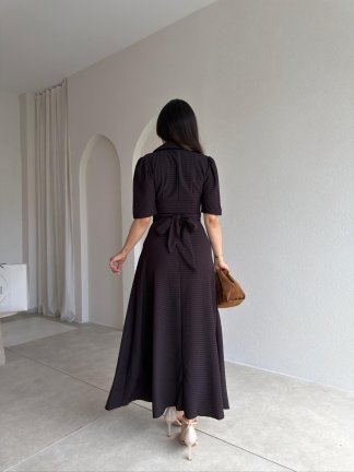 YOLANTE Kareli Midi Elbise 5506 - Siyah - 2