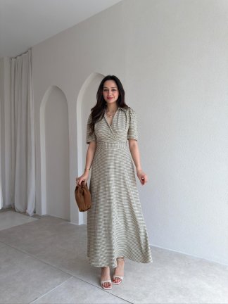 YOLANTE Kareli Midi Elbise 5506 - Yeşil 