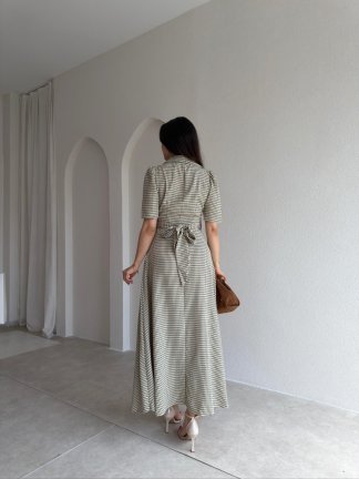YOLANTE Kareli Midi Elbise 5506 - Yeşil - 2