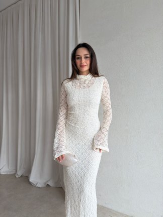 YORYO Dantelli Elbise 8221 - Beyaz - 2