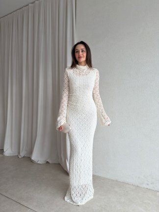 YORYO Dantelli Elbise 8221 - Beyaz 