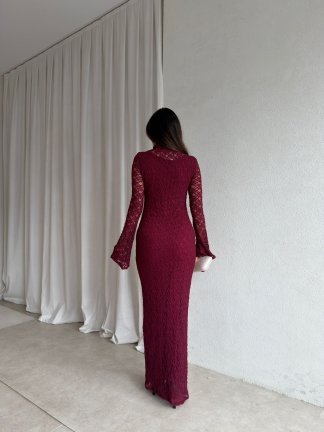 YORYO Dantelli Elbise 8221 - Bordo - 3
