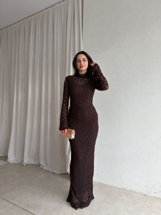 YORYO Dantelli Elbise 8221 - Acı Kahve 