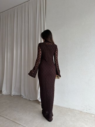 YORYO Dantelli Elbise 8221 - Acı Kahve - 3