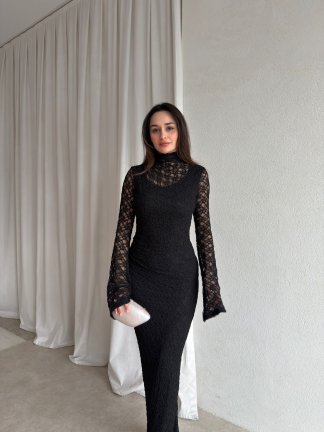 YORYO Dantelli Elbise 8221 - Siyah - 2