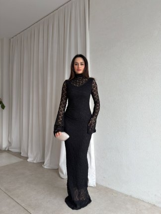 YORYO Dantelli Elbise 8221 - Siyah - 1