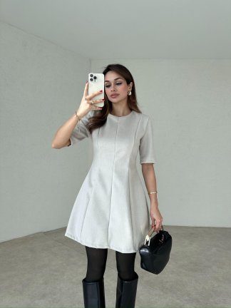 YULİANA Mini Elbise 3560 - Bej 