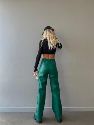 Yumuşak Vegan Deri Cioran Pantolon 0872 - Yeşil - 6